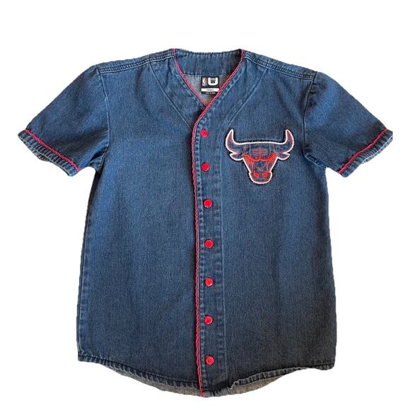 Chicago Bulls NBA Basketball Baseball‎ Style Denim Red Jersey Size S - Picture 2 of 4